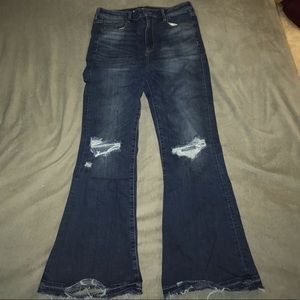 High Waisted Distressed Flare Jeans